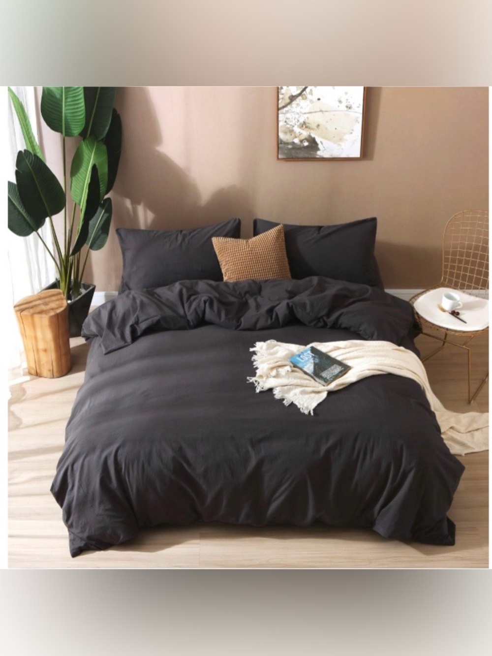 Weight Blanket DUVET COVER with 16 Ties and Zipper 100% Washed Cotton - BLACK